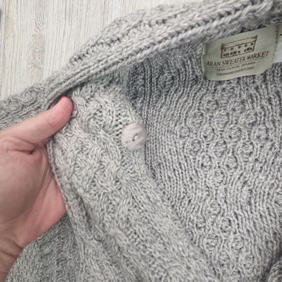 Aran Ireland Handknit Coatigan Cableknit Sweater Coat Shawl Collar Merino Wool L - Picture 6 of 12